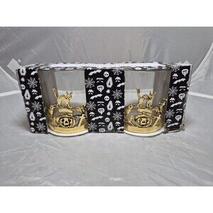 Gold Tone Decorative Halloween Base Double Old Fashioned Glasses Set of 2